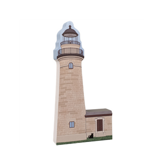 3/4" thick wooden replica with an Illustration of a lighthouse design on a white background
