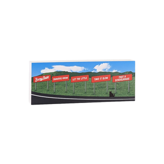 3/4" thick wooden Rectangular banner with cartoon-style signs and a black cat on a white background