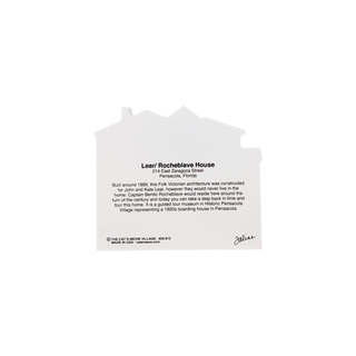back of product with black text on a white background about the lear rocheblave house 