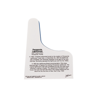 back of product with black text on a white background about the pensacola lighthouse