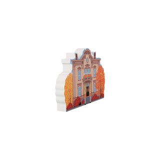 3/4" wooden replica with an illustration of a house with autumn leaves on a white background