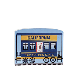 3/4" Wooden replica with a Decorative train car with 'California The Golden State' text on a white background