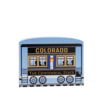 3/4" Wooden replica with a Decorative magnet with train car design featuring 'Colorado The Centennial State' text on a white background