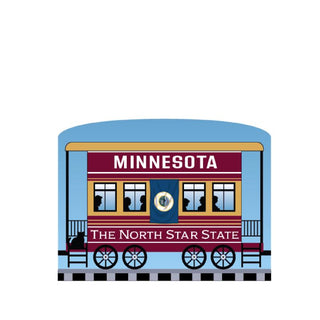 3/4" Wooden replica with a Illustration of a train car with 'Minnesota' and 'The North Star State' text on a white background