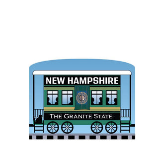 3/4" Wooden replica with a Illustration of a train car with 'New Hampshire The Granite State' text on a white background