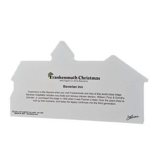 3/4" thick wooden model with text about Frankenmuth Christmas and Bavarian Inn on a white background