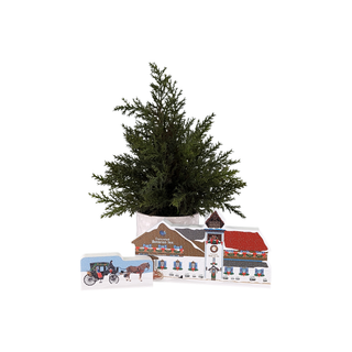 3/4" thick wooden illustrations of a Christmas winter village on a white background