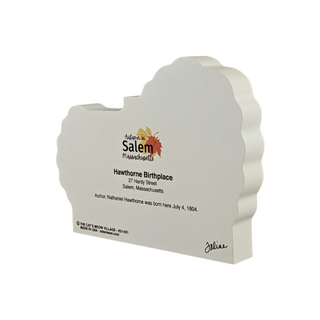 3/4" thick wooden White rectangular block with text and logo on a white background