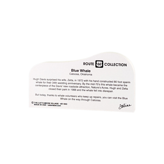 3/4" thick wood model with text about the Blue Whale Route 66 Collection on a white background