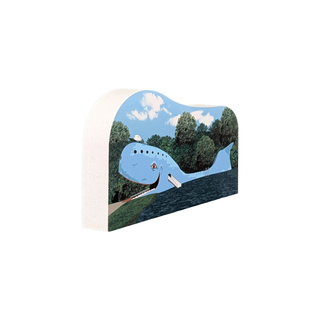 3/4" thick wooden Whale-shaped model with a scenic design on a white background