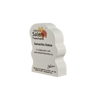 3/4" thick wooden cutout with text and logo on a white background