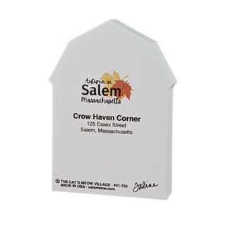 3/4" thick wooden house with 'Autumn in Salem, Massachusetts' text and leaf design on a white background