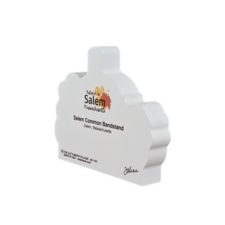 3/4" thick wooden cutout with 'Salem, Massachusetts' text and logo on a white background