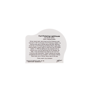 back of product with black text about White lighthouse-shaped object with text on a white background