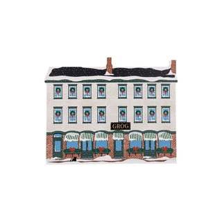 3/4" thick wooden Christmas-themed building facade with wreaths and 'Grog' sign on a white background