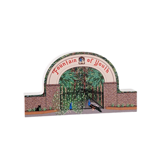3/4" thick wooden illustration of the fountain of youth entrance