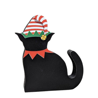 3/4" thick wooden replica with an illustration of an elf black cat