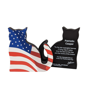 3/4" thick wooden cat cutout with American flag printed on it for home decor