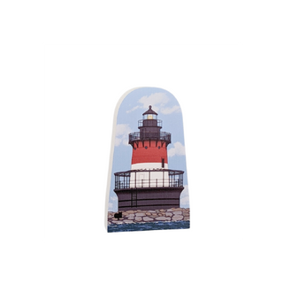 3/4" thick wooden replica with an Illustration of a lighthouse design on a white background