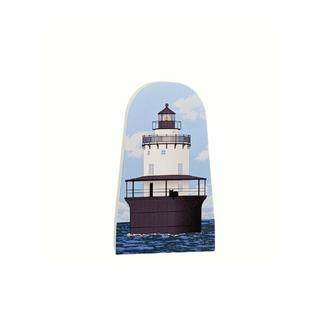 3/4" thick wooden replica with an Illustration of a lighthouse design on a white background