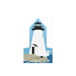 3/4" thick wooden replica with an Illustration of a lighthouse design on a white background