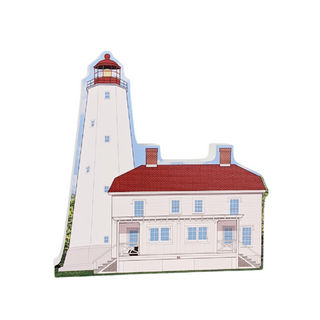 3/4" thick wooded illustration of a lighthouse with a white background