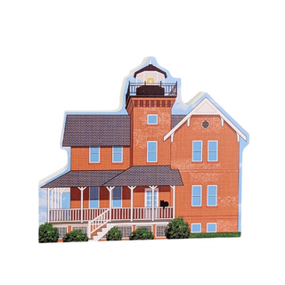 3/4" thick wooden illustration of a lighthouse on a white background