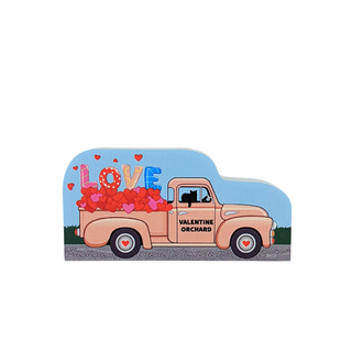 3/4" thick wooden Vintage truck with 'LOVE' and heart decorations on a blue background