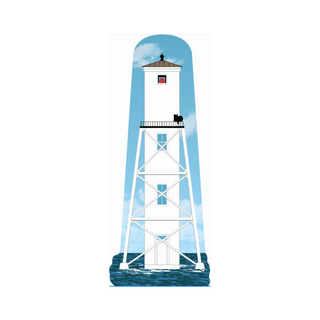 3/4" thick wooden replica with an Illustration of a lighthouse design on a white background