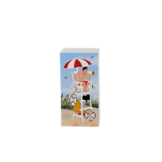 wooden replica with a Lifeguard stand with a cartoon character on a white background