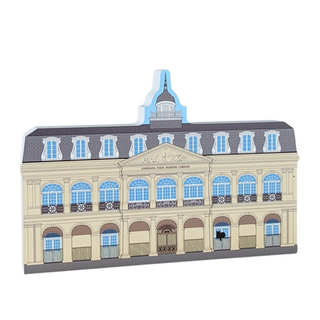 3/4" thick wooden illustration of a building with detailed architecture on a white background