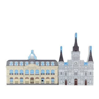 3/4" thick wooden Illustration of two architectural styles side by side on a white background
