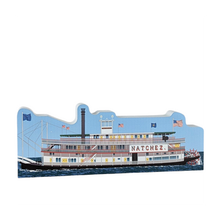 3/4" thick wooden illustration of a riverboat named 'Natchez' on a white background