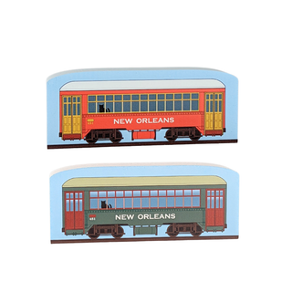 Two vintage-style train car 3/4" thick wooden models with 'New Orleans' text on a white background.