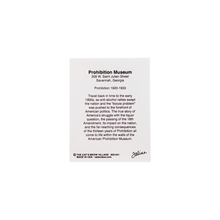 back of product with text about the Prohibition Museum in Savannah, Georgia