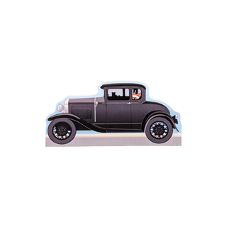 3/4" wooden replica with an illustration of Vintage car cutout on a white background