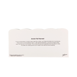 3/4" wooden cut out replica of a back Text on a white background with 'Amish Fall Harvest' and branding details.