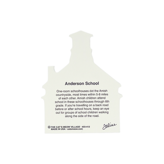 3/4" wooden cut out replica back with text about Anderson School on a white background