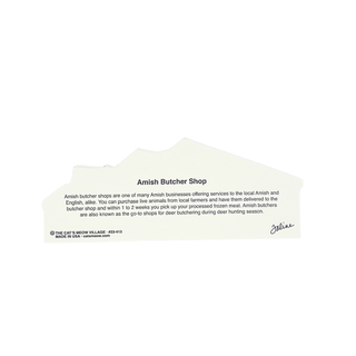 3/4" wooden cut out replica back Text about Amish Butcher Shop on a white background