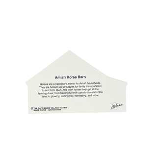 3/4" wooden cut out replica of a Back of an Amish Horse Barn toy with text and branding