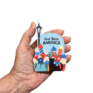 3/4" thick wooden model of God Bless America with a lamppost