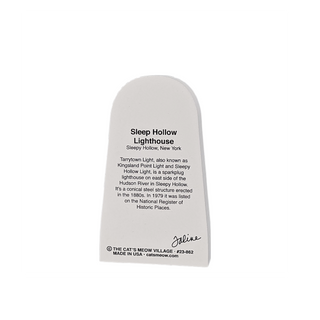 3/4" thick wooden model with text about Sleepy Hollow Lighthouse on a white background