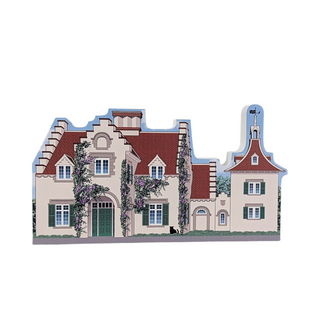 3/4" thick wooden Decorative cutout of a mansion with decorative elements on a white background