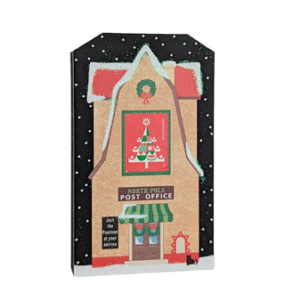 3/4" thick wooden replica with an illustration of a post office design on a white background