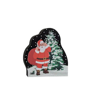 3/4" thick wooden replica with an illustration with Santa Claus and a Christmas tree on a white background