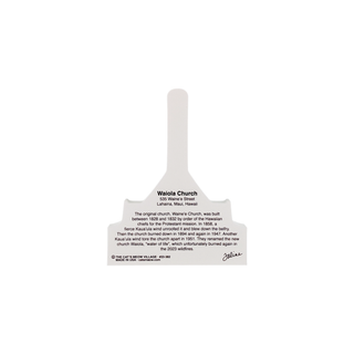 back of product with text and white background about waiola church