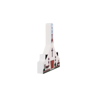 3/4" wooden replica with an illustration of a church 