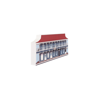 3/4" wooden replica with an illustration of a two-story building with a red roof on a white background