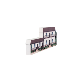 3/4" wooden replica with an illustration of a two-story house with a brown roof on a white background