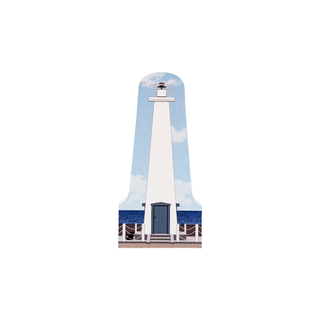 3/4" wooden replica with an illustration of a lighthouse with a blue sky background